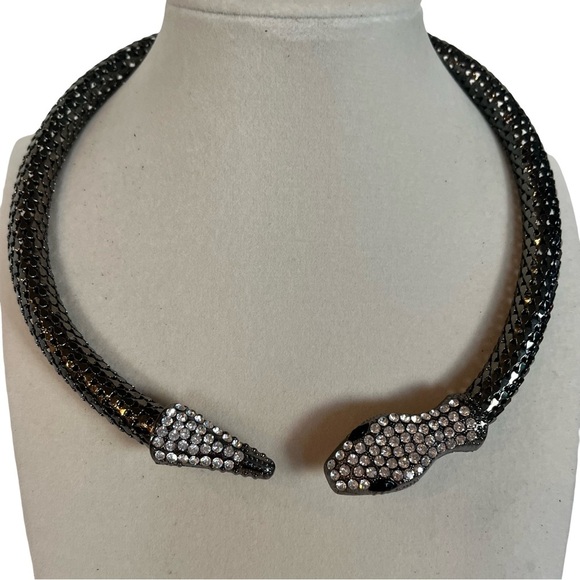 Black Snake Choker Necklace with Rhinestones - Picture 2 of 7